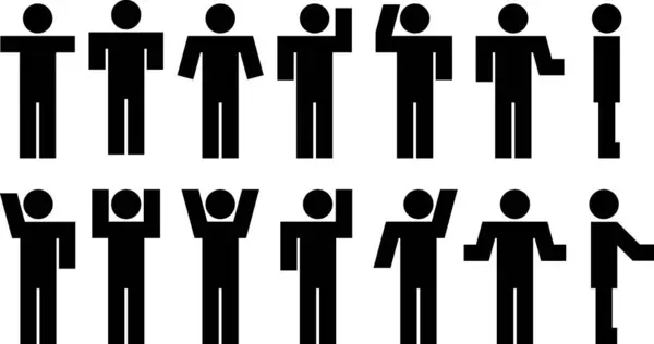 İnsan Hareketi Simgesi Siluet Şekilleri Ayakta Durma, Sallama ve Oturma Pozisyonları