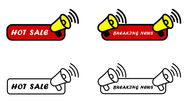 Sıcak Satış ve Son Dakika Haberleri için Megafon Simgeleriyle Tanıtım Afişi Seti