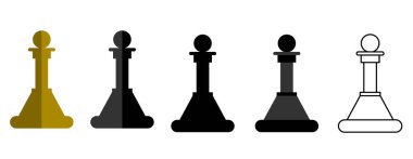 Kale Satranç Parçası Vektör Simgeleri Düz, Gölge ve Çizgi Biçimi Ayarları