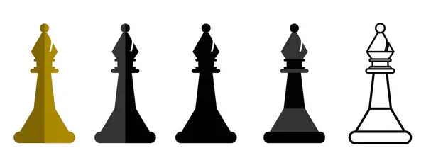Biçimlendirilmiş Bishop Satranç Parçası Simgeleri Vektör Değişikliklerini Altın, Siyah & Beyaz olarak Ayarla