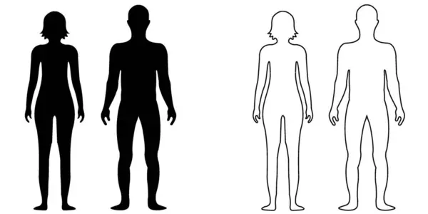 Kısa Saç Vektörü Taslak Simgeli Erkek ve Kadın Vücut Silueti