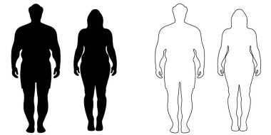 Artı Boyut Erkek ve Kadın Silueti ve Dış Hatlar Vücut Şekli Vektörü