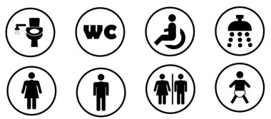 Tuvalet İşaretleri Simgesi Klozet Sembolleri Erkek Engelli Duşlu Bebek WC