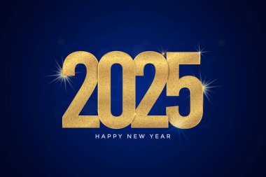Mutlu yıllar 2025: Koyu mavi arka planda altın parıltılı sayılar
