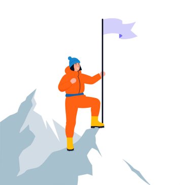 Dağ tırmanışçısı Zirveye Ulaşan Başarı vektör çizimi.