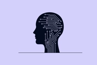 Entegre Devre Zihin Vektörü İllüstrasyonlu Dijital Beyin.