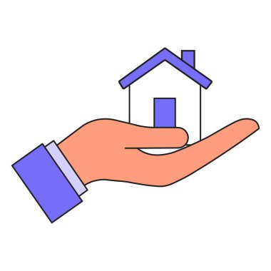 Küçük bir evde el ele tutuşmak, emlak konsepti vektör çizimi.