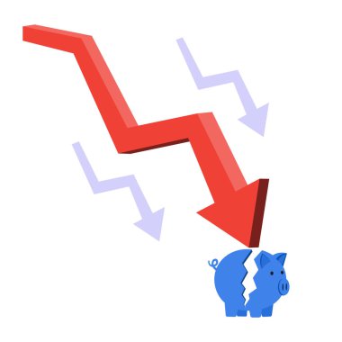 Finansal Kriz Tasarruf Kırma Kumbarası Kırık Vektör Çizimi.