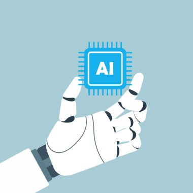 Robotik El Tutma Yapay Zeka Çipi vektör çizimi.