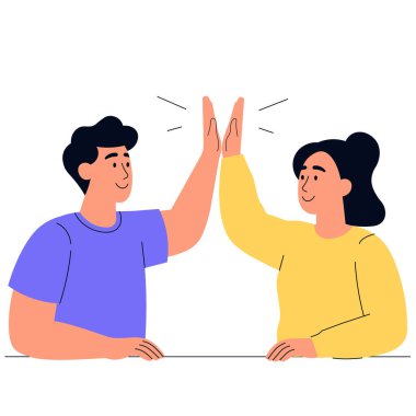 Erkek ve kadın dostluk gösteriyor, ekip çalışması başarı elde beş vektör illüstrasyonuyla.