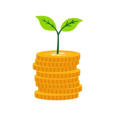 Madeni para yığını, mali büyüme ve yatırımın büyümesi konsept vektör illüstrasyonunu döndürüyor.