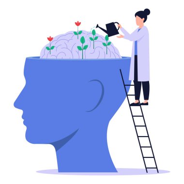 Beyin sağlığı ve zihinsel büyümeyi geliştirmek, zihinsel sağlık konsepti vektör çizimi.