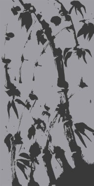 Sanat & Çizimi. Bambu siluetlerinin akışkan yapraklar ve dokulu fırça darbeleriyle soyut bir mürekkep tasviri sakin, doğal ve minimalist bir estetiği çağrıştırıyor..