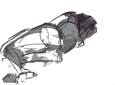 Sanat & Çizimi. Dinamik, stilize bir figür çizimi, etkileyici çizgiler, canlı işaretleyici, vurgulu biçim, hareket ve hacim