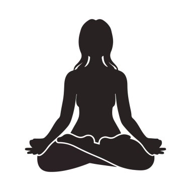 Göğüs kanseri farkındalığı sırasında barışı, farkındalığı ve gücü simgeleyen pembe kurdele aurasıyla meditasyon yapan kadın silueti, sağIık ve iyileştirme sanatı için idealdir.