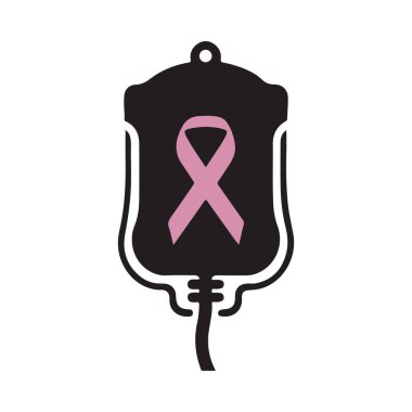Göğüs kanseri farkındalığı sırasında tedaviyi ve umudu sembolize eden pembe kurdele ikonu içeren IV çanta silueti, sağlık çizimleri ve kampanya görselleri için ideal