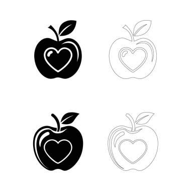 Öğretmenler Günü elması kalp ikonu ile doldurulmuş, siluet ve taslak stiller, aşk ve şükran temalı eğitim görselleri veya basılabilir.