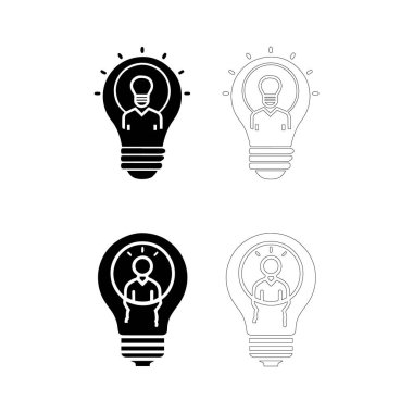 Öğretmenler Günü fikir ampulü. Kişi simgesi doldurulmuş ve ana hatlarıyla belirlenmiş, yaratıcılık, öğrenme ve eğitim alanında başarı için idealdir..