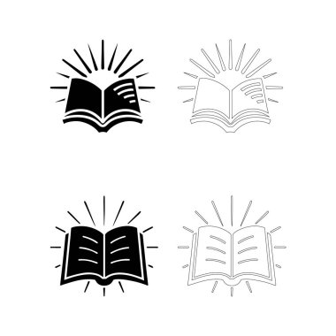 Öğretmenler Günü açık kitap simgesi, öğrenme odaklı görseller ve sınıf materyalleri için ideal, doldurulmuş ve özet biçiminde ışınlar ve sayfa satırları ile set.