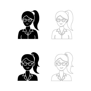 Silüet, taslak ve doldurulmuş simgeler, kullanıcı arayüzü, profil tasarımı, çevrimiçi kimlik veya uygulama illüstrasyon görselleri için mükemmel at kuyruklu kadın avatarı