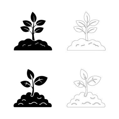 Dünya Gıda Günü için gıda sürdürülebilirliğini ve ekolojik farkındalığı sembolize ederek, katı ve özet vektör tarzında toprak simgelerinden tohum ve bitki büyümesi ortaya çıkıyor..