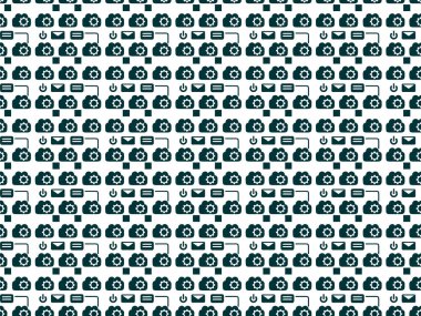 Beyaz arka planda bulut, teçhizat, e-posta ve güç sembolleri olan kusursuz teknoloji simgeleri, dijital, yazılım ve teknik markalaşma için mükemmel.