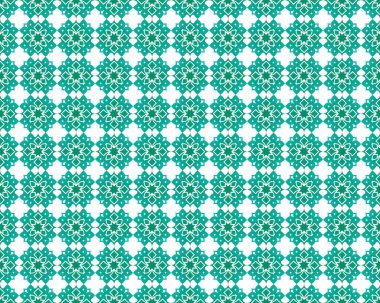 Dini baskılar, dekoratif elementler ve tekstil kullanımı için harika yeşil geometrik çiçekli fayanslara sahip geleneksel pürüzsüz İslami desen.