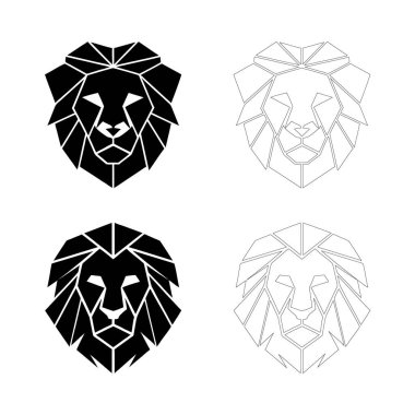 Basit düz siyah dizaynlı keskin açısal şekilli Geometrik aslan baş silueti, logolar, dövme sanatı, posterler ve modern grafik kompozisyonları için mükemmel.