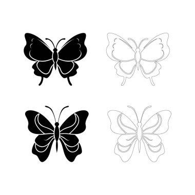 Kelebeğin zarif silueti düz koyu siyah kanatları ile dinleniyor, sakin dekoratif tasarım, doğal sanat eserleri, minimal projeler ve yaratıcı mikro kullanım için harika..