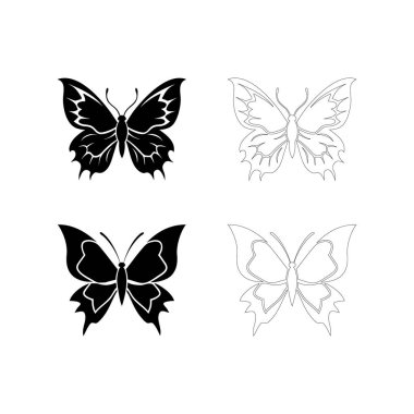 Dikenli kanatlı kelebeğin çarpıcı silueti koyu siyah tarzda, yaratıcı kalıplar için uygun eşsiz tasarım ögesi, minimal sanat çalışması ve dekoratif projeler..