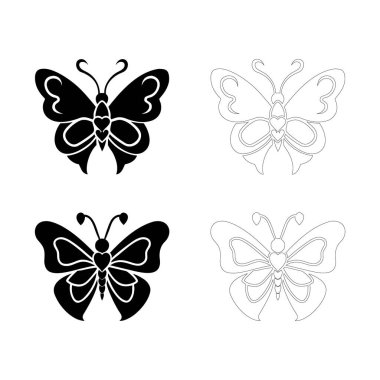 Kelebek şeklinde kalın siyah kanatları olan güzel bir kelebek silueti dövme sanatı, logolar, duvar çıkartmaları, tebrik kartları ve romantik tasarım unsurları için harika..