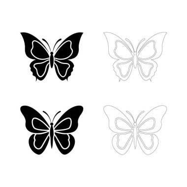 Minimum kelebek silueti düz düz düz siyah kanatlı, logolar, dövmeler, kırtasiyeler, duvar resimleri, modern baskılar ve basit grafik tasarımı için mükemmel..
