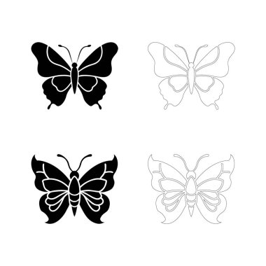 Kelebek silueti kalın düz siyah dizaynlı kapalı kanatlarla dinleniyor, doğa logoları, baskılar, dövme sanatı, dekoratif duvar sanatı, kırtasiye ve yaratıcı projeler için mükemmel..