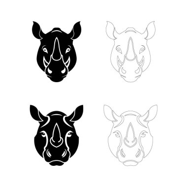 Boynuzlu bir gergedanın düz siyah silueti, gücü, vahşi yaşamı ve savunmayı temsil ediyor. Logolar, dövmeler, amblemler ve güçlü hayvan grafik tasarımı projeleri için mükemmel.