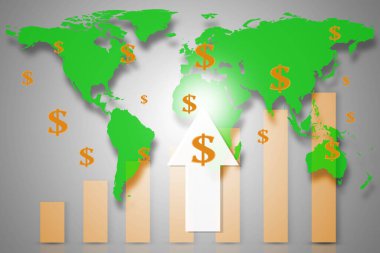 İş ve Finans kavramı çift pozlama ile kırmızı Dünya Haritası aşağı çubuk grafik ile. Nasa tarafından döşenmiş bu görüntü unsurları.