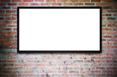 Boş reklam Pano ya da geniş ekran televizyon eski vintage binaların dış tuğla ile arka plan, ticari duvar ve pazarlama kavramı, alan metin veya medya içeriği kopyalama.