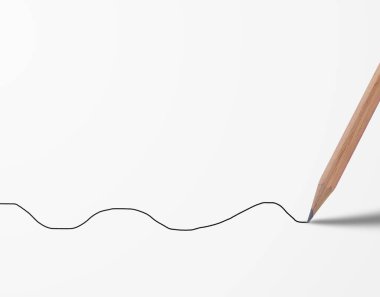 Kahverengi kalem beyaz arka plana düz çizgi çiziyor. Tasarımınız için alanı kopyalayın