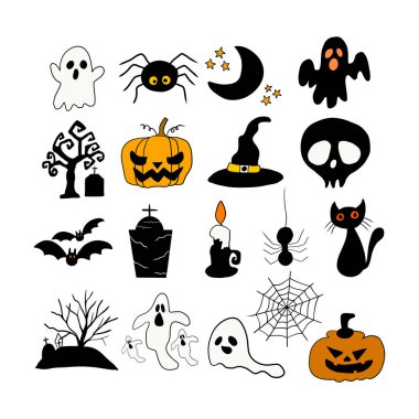 Hand Drawn Happy Halloween Doodle Elements Design.