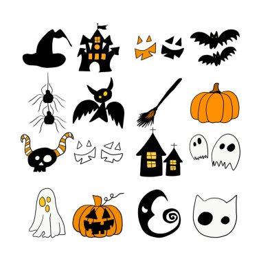 Hand Drawn Happy Halloween Doodle Elements Design.