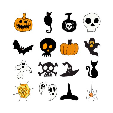 Hand Drawn Happy Halloween Doodle Elements Design.