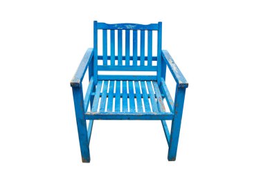Beyaz bir arka plan üzerinde izole antika mavi ahşap sandalye.