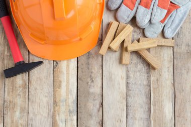 İşçi Bayramı, Amerika Birleşik Devletleri 'nin federal bayramıdır. Onarım ekipmanları ve arka planda işçi bayramı metni olan birçok kullanışlı araç. Kullanım ve tasarım için kopyalama alanı olan üst görünüm. İş konsepti.