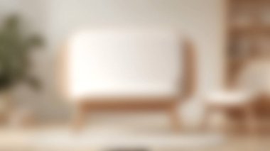 Modern minimalist mobilyaların, yumuşak dokuların ve nötr paletin olduğu rahat bir oturma odası. Şık ve rahatlatıcı bir atmosfer yaratmak için mükemmel..