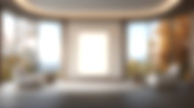 Bu modern minimalist iç mekan, manzaralı bir sonbahar manzarası sunan geniş pencereli parlak bir yaşam alanı sergiliyor. Oda rahatlamak için ideal rahat bir atmosfere sahip..