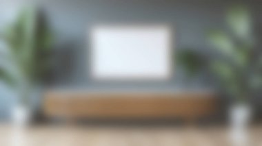 Modern oturma odasında minimalist mobilyalar, büyük yeşil bitkiler ve şık bir dekor sergileniyor. Zarif alan, doğal ışığı ve rahat bir atmosferi vurguluyor..