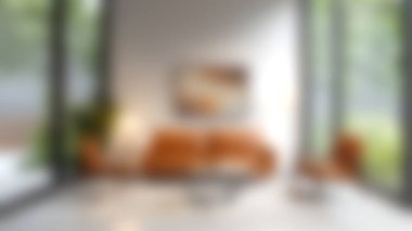 Modern bir oturma odası keşfedin şık kahverengi bir kanepe, zarif koltuklar, ve bol doğal ışık. Tasarım rahat ve sofistike bir karışım sunuyor..