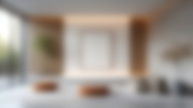 Minimalist mobilyaların ve yatıştırıcı tarafsız tonların olduğu şık, modern bir oturma odası. Geniş pencereler geniş doğal ışık sağlıyor ve sakin atmosferi güçlendiriyor..