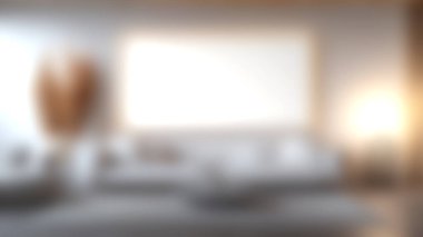 Beyaz kanepeleri, yuvarlak kahve masası ve otları olan minimalist bir tasarımı sergileyen çağdaş bir oturma odası huzurlu bir atmosfer yaratıyor..