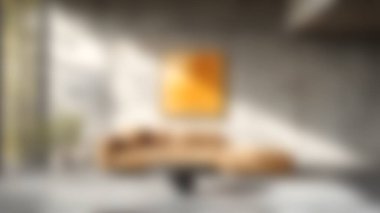 Saf bej bir kanepe, minimalist bir tasarım ve parlak gri bir duvara karşı çarpıcı bir sanat eserinin yer aldığı modern bir oturma odası. Doğal ışık ve konfor gösteriliyor.