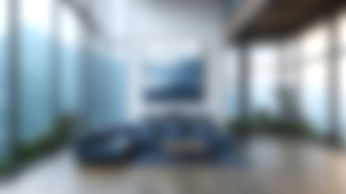 Güzel tasarlanmış, rahat bir kanepesi, çarpıcı bir dağ manzarası olan geniş pencereleri ve duvarında sanatsal bir parçası olan modern bir oturma odası. Uzay sükunet ve zarafet yayar..